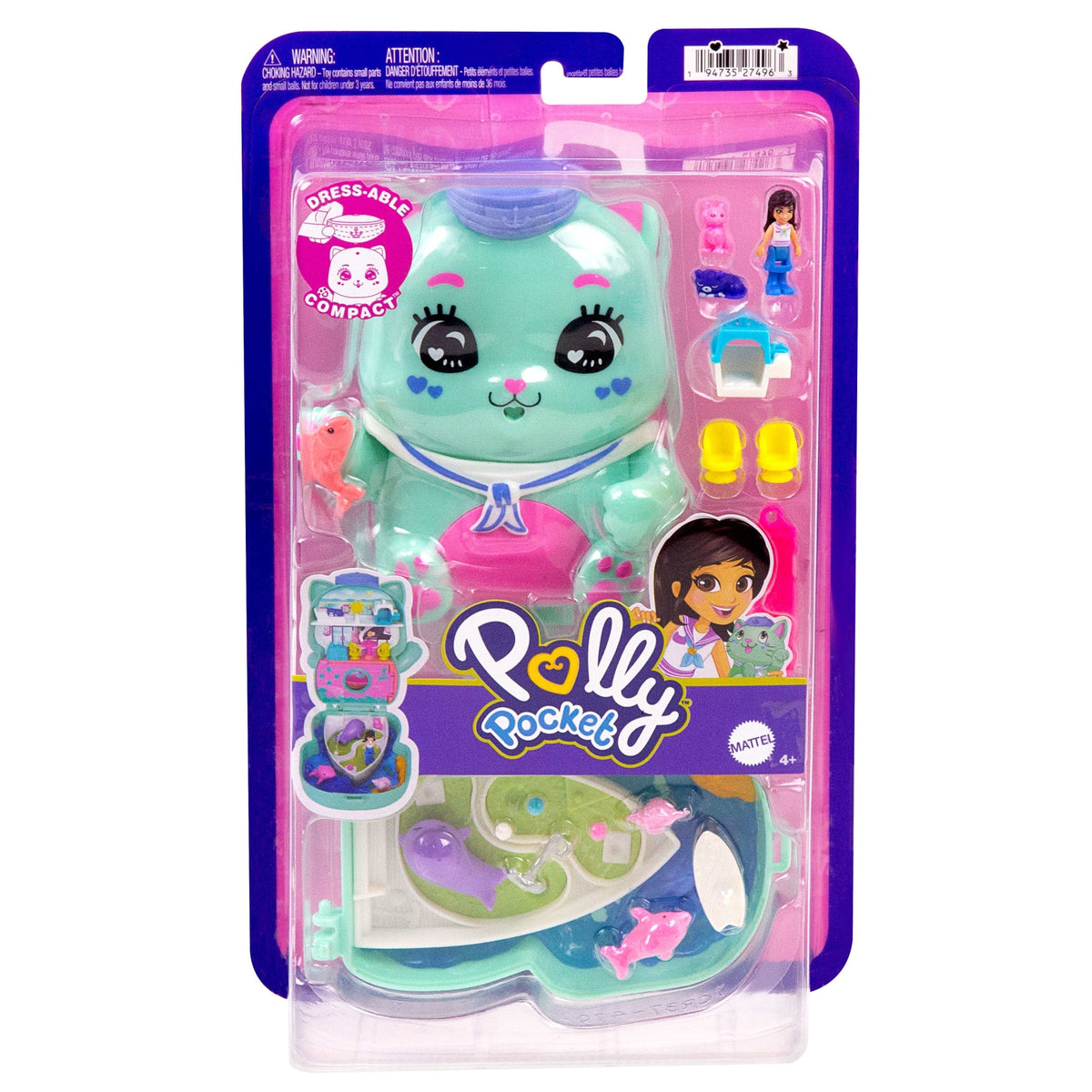Polly Pocket Set Sail Kitty Compact Playset With 1 Micro Doll And Pet Cats, Travel Toy With Food & Styling Accessories