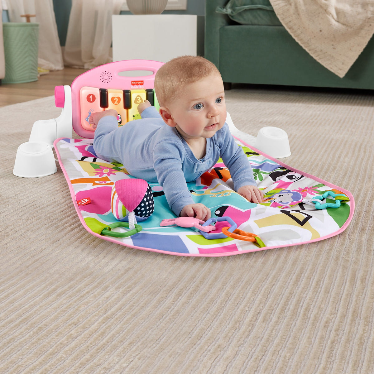Fisher-Price  Tapis Piano Lumières et Apprentissage, Pour Bébé, Rose